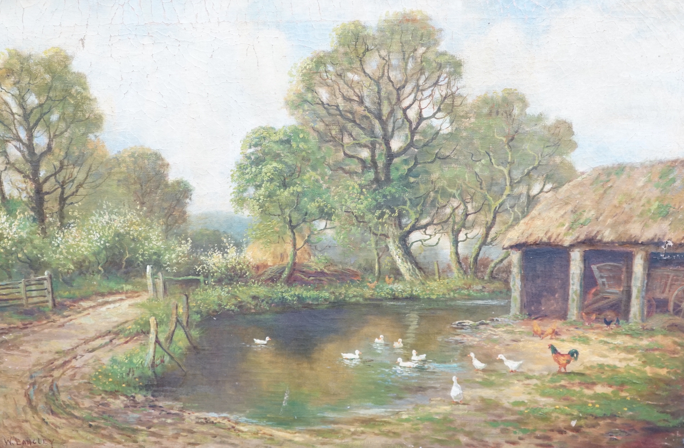 W Langley (20th. C), oil on canvas, The Haywain, signed, 50 x 75cm